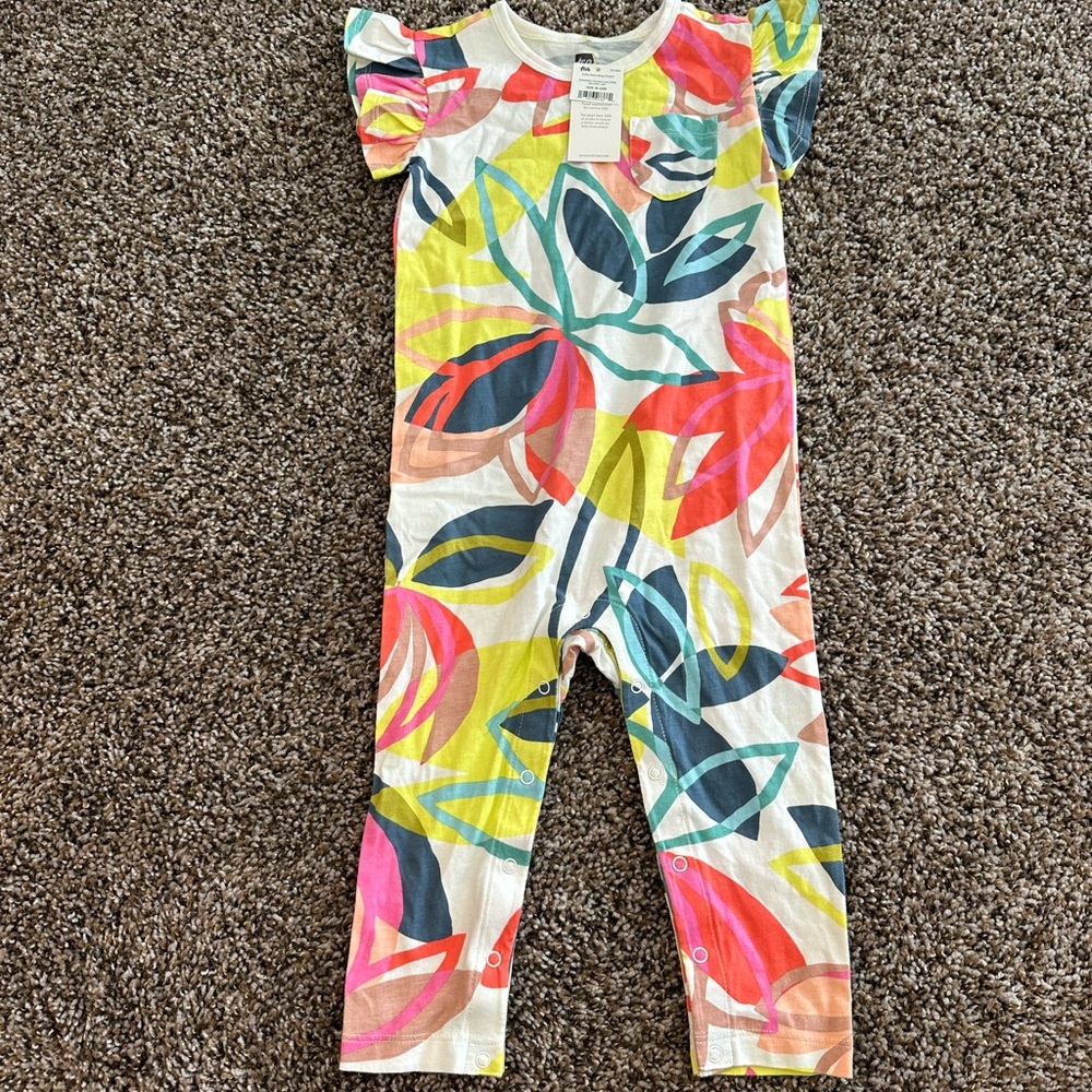 NWT!! Tea Collection Ruffle Sleeve Pocket Romper girls Infant 18-24